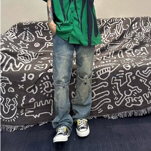 韩版新款宽松休闲复古做旧水洗磨白工装高腰牛仔裤513CK067P45图片