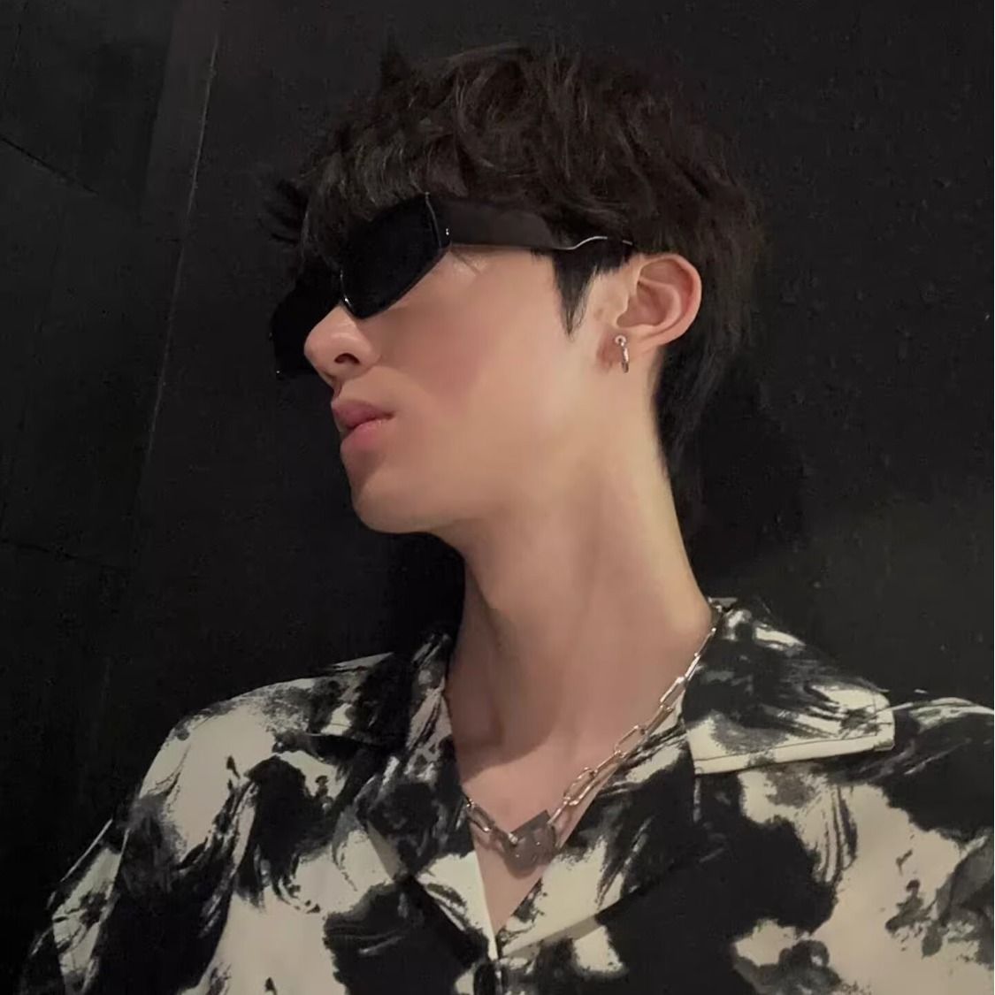 夏季设计感水墨印花短袖衬衫男上衣冰丝五分袖衬衣513DC1624P27,女装衬衫,星座513