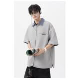 翻领拼接格子polo衫夏季t恤韩版修身潮流百搭上衣男513PL1194P35，男装Polo衫，星座513