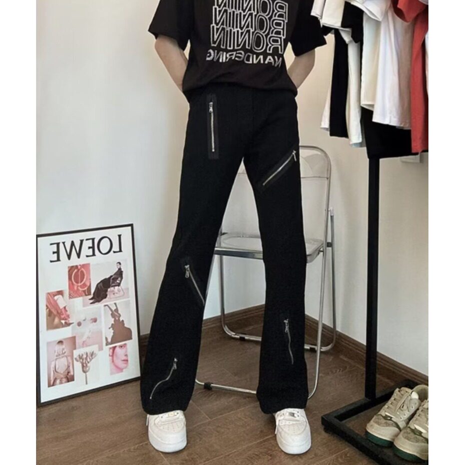 新款美式高街风拉链牛仔裤男潮牌喇叭裤高腰阔腿裤513CK008P35,男装牛仔裤,星座513