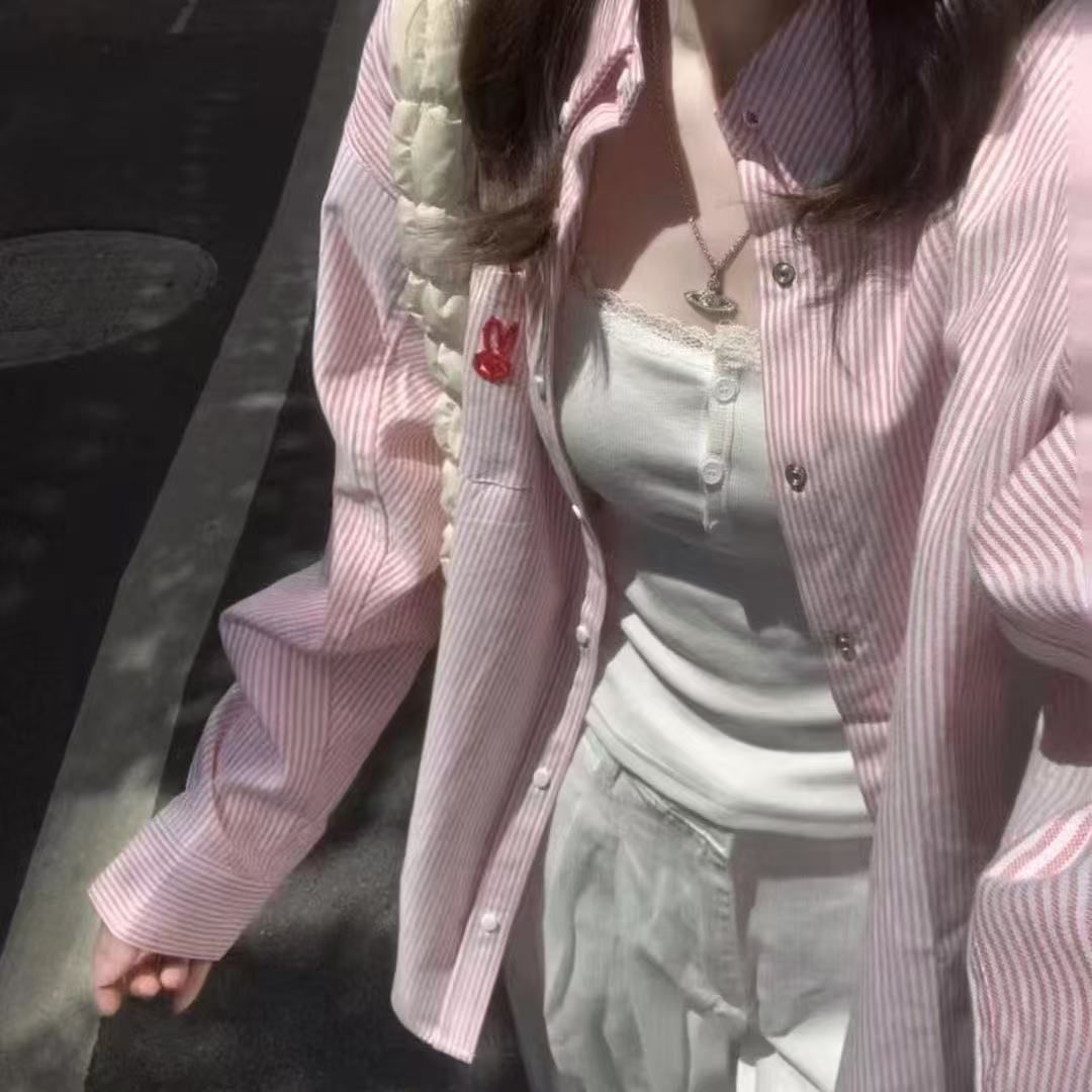 韩系甜美条纹防晒衬衫女夏季新款长袖开衫衬衣513CX1118P33,男装防晒衣,星座513