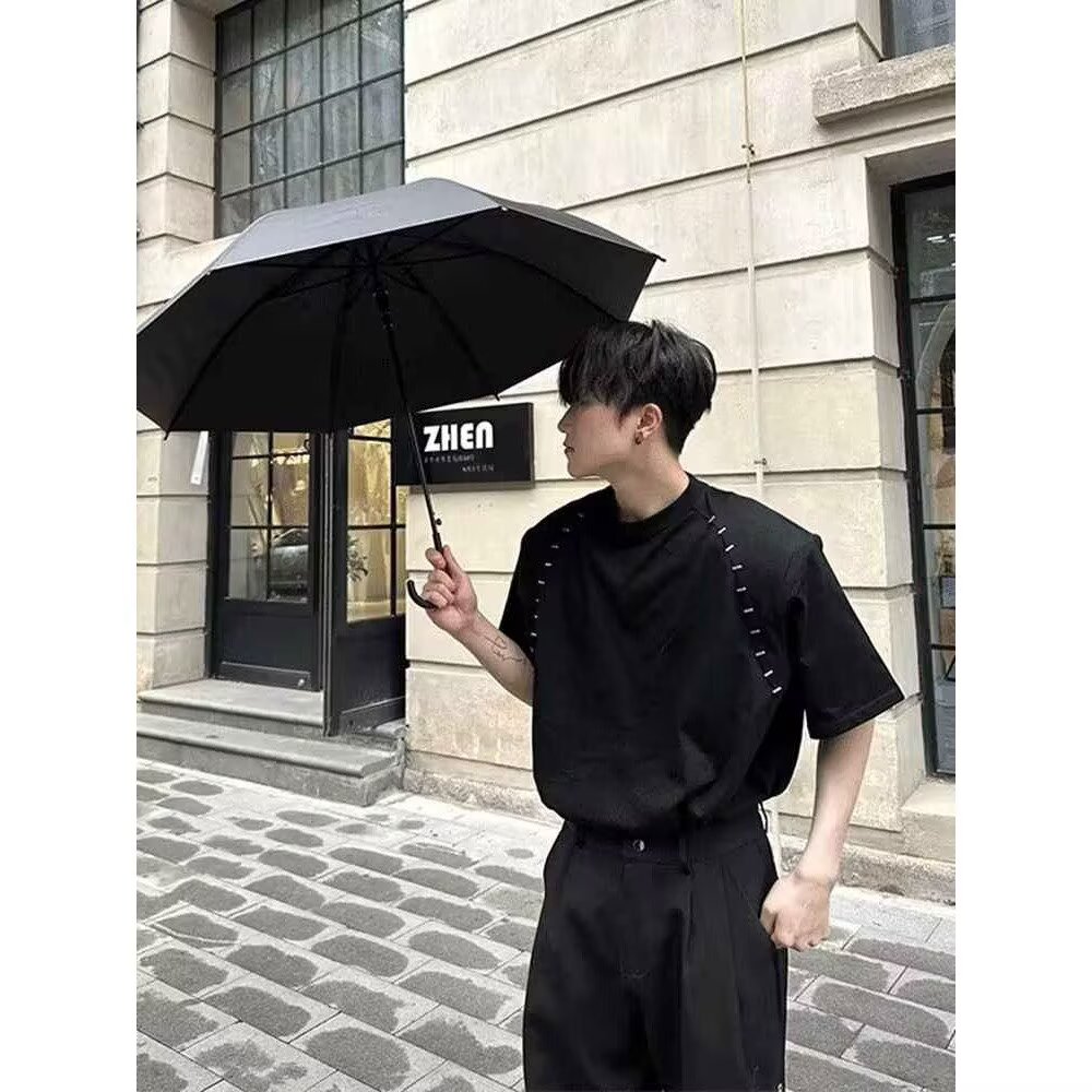 高级设计感T恤男潮牌宽松短袖新男休闲痞帅气半截袖513DX972P40图片