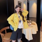 撞色刺绣短袖衬衫男女同款宽松多巴胺衬衣休闲情侣513CS163P40，男装T恤，星座513