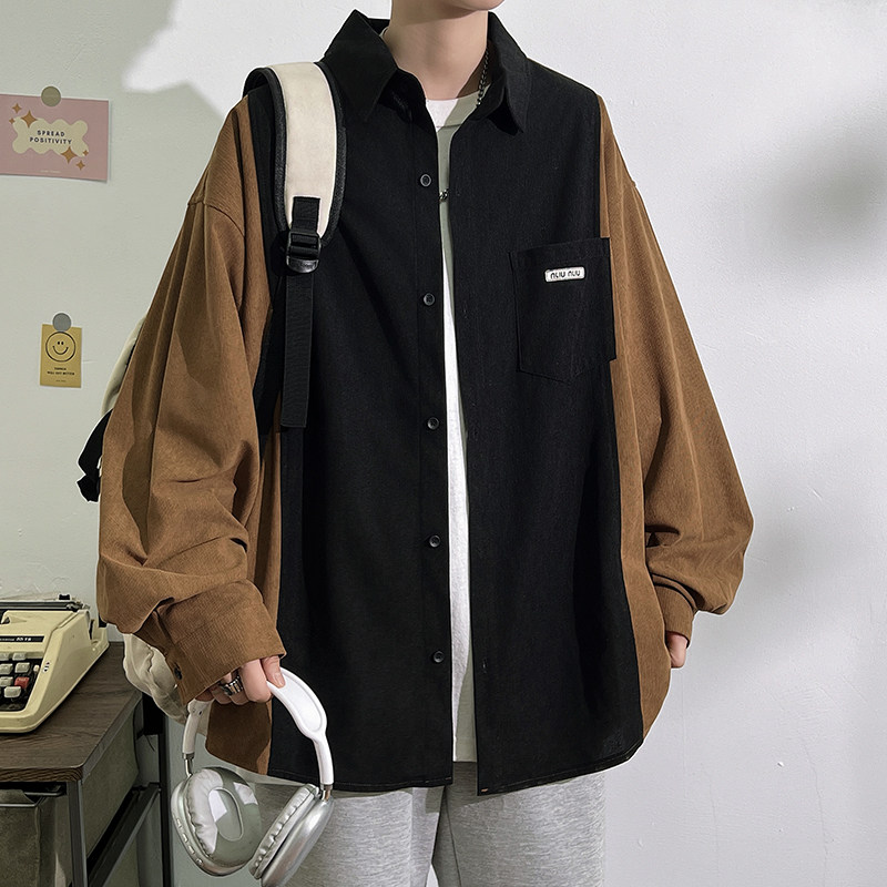 中性风秋季新款港风宽松长袖衬衫男衬衣外套(现货)513PS801P45,男装衬衫,星座513