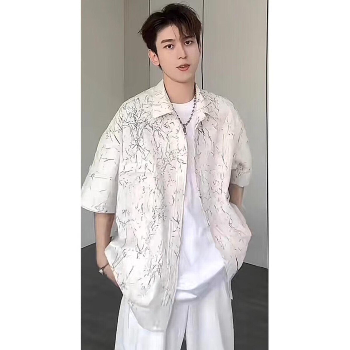 复古衬衫男夏装港风宽松趣味新款男装上衣外穿513DX450P36图片