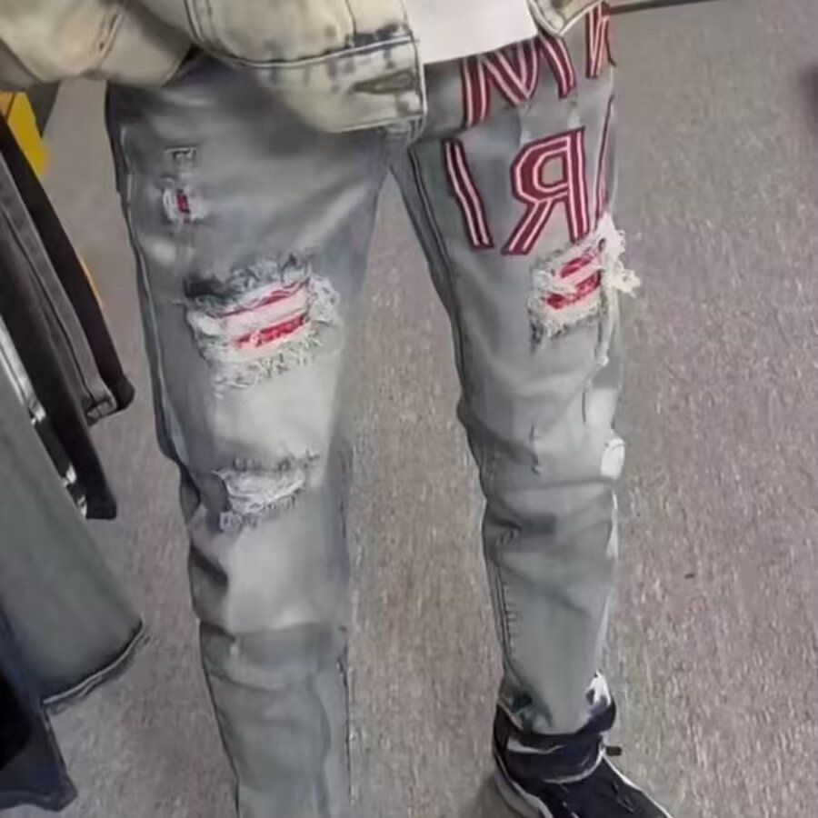 美式高街破洞补丁牛仔裤男刺绣修身小脚长裤513CK1037P44,男装牛仔裤,星座513