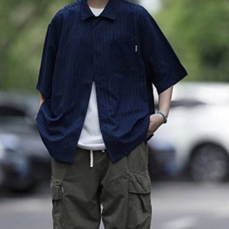 夏季潮流日系短袖简约条纹新款文艺标准男513DX204P22,男装T恤,星座513