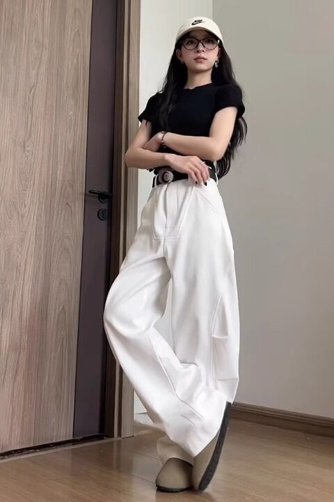 高街拼接微弯刀阔腿牛仔裤男女慵懒百搭宽松拖地裤513CK077P48,男装牛仔裤,星座513