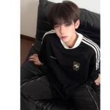 美式插肩短袖t恤男夏季三条杠薄款潮牌青少年半袖体恤衫上衣P29，女装T恤，星座513