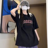 字母刺绣短袖t恤男夏季新款宽松潮牌美式重磅五分袖513DX1450P38，男装T恤，星座513