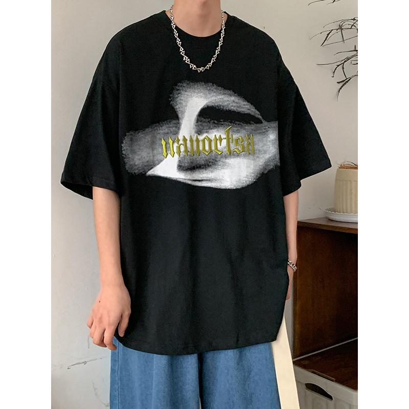 夏季欧美高街复古潮流重磅美式涂鸦宽松圆领T恤男2313P35514-7，男装T恤，星座513