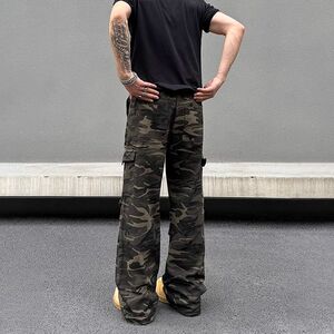 GENIOLAMODE美式复古迷彩工装裤男秋季设计感宽松直筒阔腿休闲裤图片