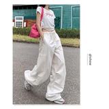 美式白色工装裤女夏季高街宽松阔腿休闲抽绳裤513CK1522P47，女装休闲裤，星座513