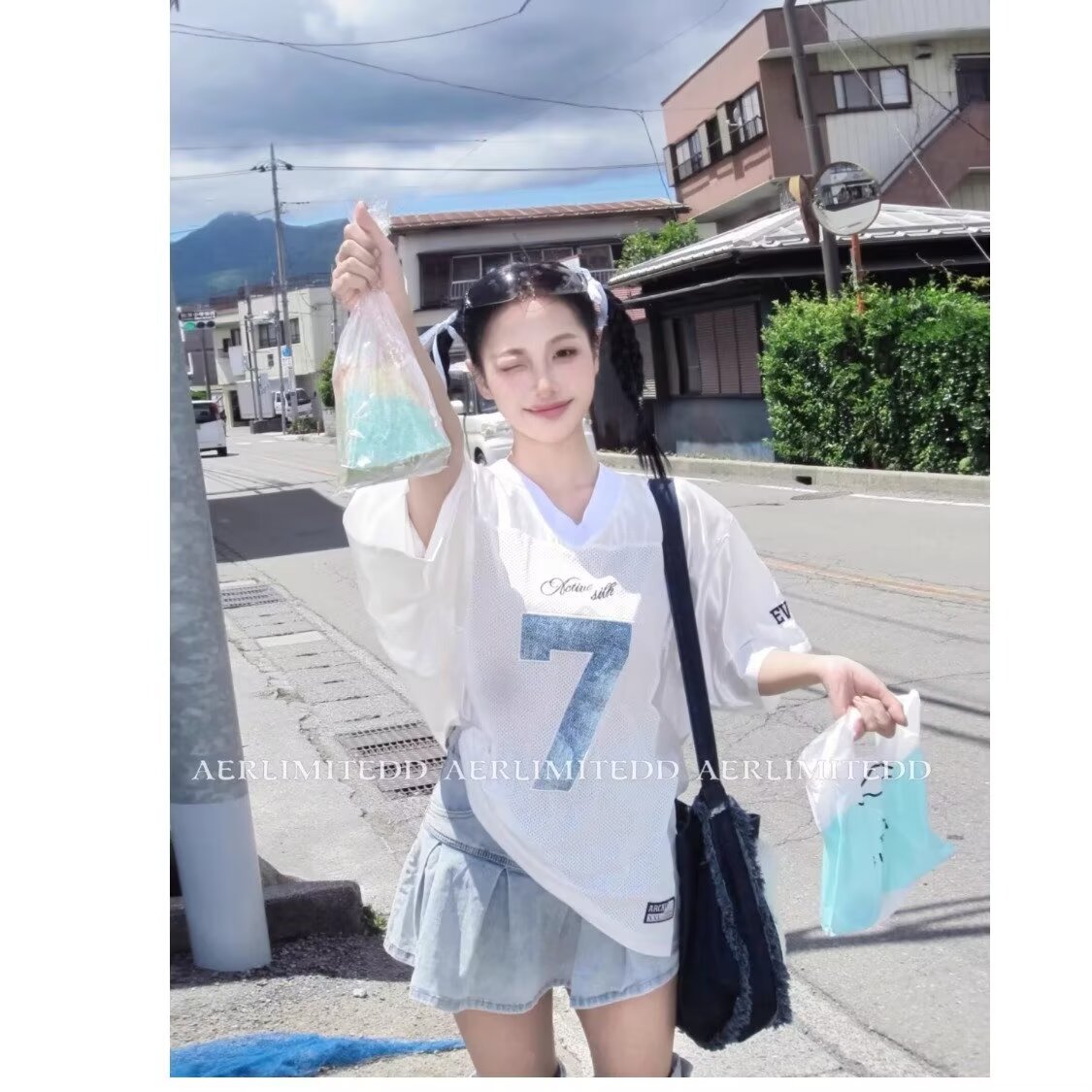 美式复古v领运动短袖女夏数字透气球衣风t恤宽松上衣513DX133P37,男装T恤,星座513