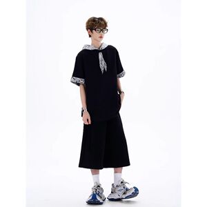 蛇纹卷边拼接垫肩t恤男丝巾撞色短袖美式垫肩半袖513DT1732P43图片