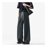 复古格子抽绳休闲裤长裤宽松阔腿潮男女513CK1513P35，女装休闲裤，星座513