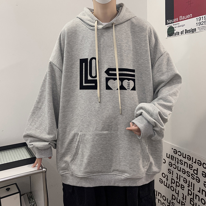 秋季新款植绒印花卫衣宽松百搭字母连帽情侣外套514-7WY02P48,男装卫衣,星座513