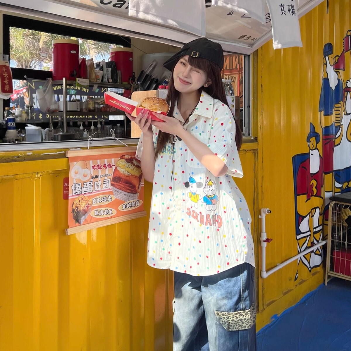 彩色波点刺绣短袖衬衫男女学院风百搭学生夏季减龄513DX168P38,男装T恤,星座513