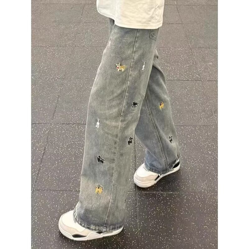 趣味刺绣牛仔裤男女潮牌美式复古水洗做旧直筒裤513NZ514特P38，男装牛仔裤，星座513