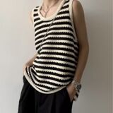 条纹针织背心坎肩宽松无袖外搭叠穿马甲513WX1122P27，男装背心/马甲，星座513