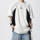 美式拼接短袖t恤男女夏撞色字母上衣宽松圆领半袖体恤513DX964P32，男装T恤，星座513