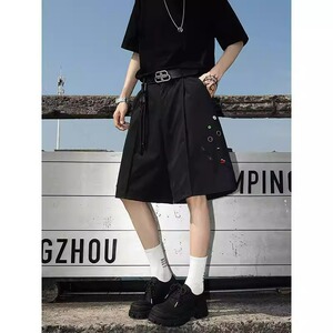 美式嘻哈街头廓形弯刀西装短裤男夏季轻薄透气七分裤513DK220P45图片
