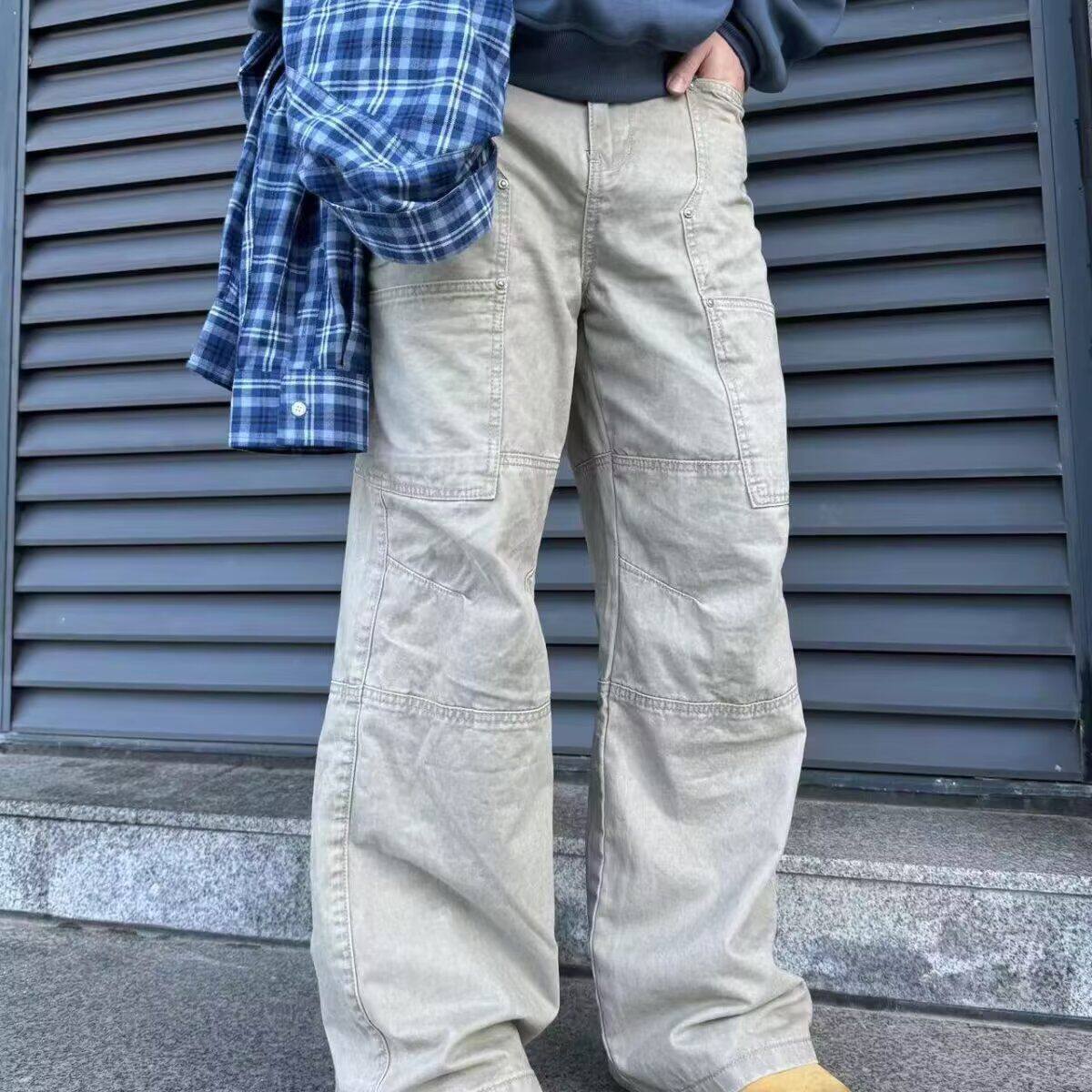 美式复古高街多口袋工装裤男潮牌褶皱直筒宽松伞兵裤513CK1231P59,女装休闲裤,星座513