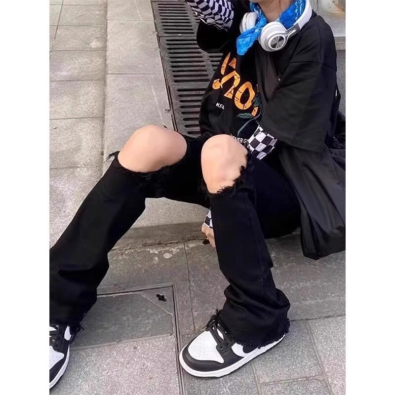 美式破洞弯刀牛仔裤男窄版修身显瘦直筒微喇裤513CK1036P33图片