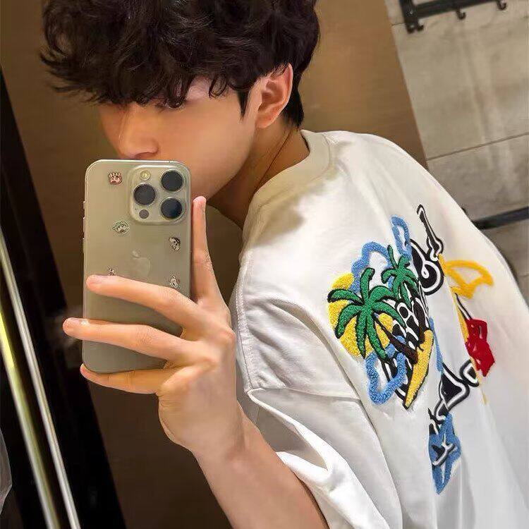 美式椰树短袖男女夏新潮牌宽松情侣半袖T恤513DX358P32图片