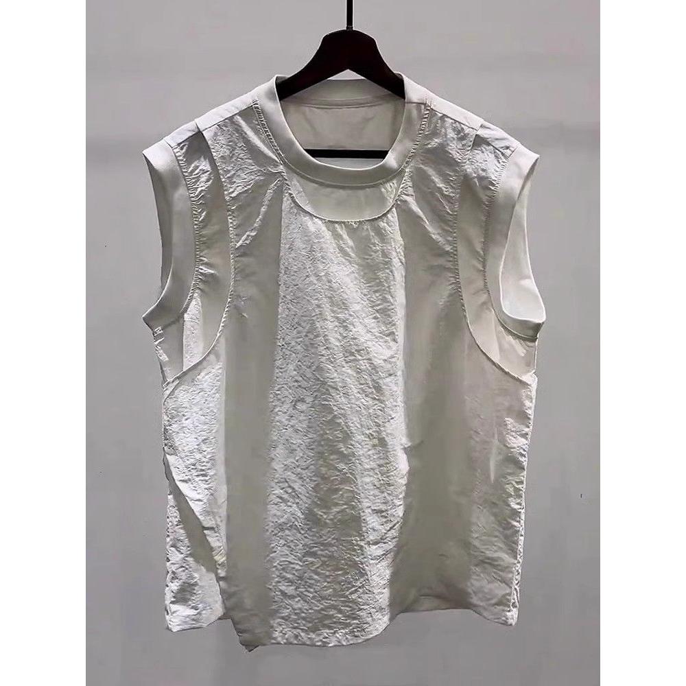 白色泡泡纱假两件背心男款夏季不规则无袖t恤冰丝速干运动老头衫，男装背心/马甲，星座513