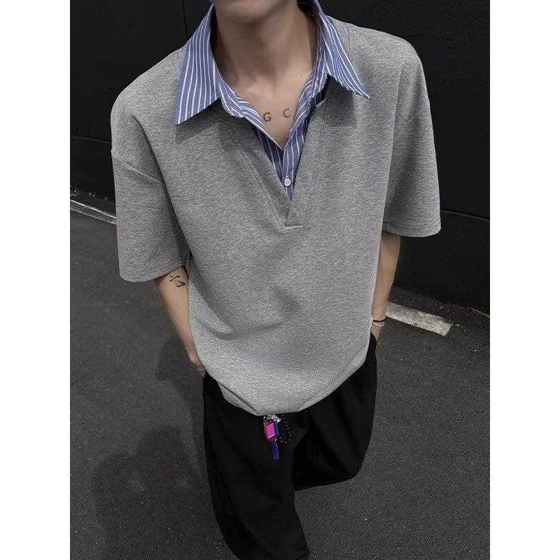 假两件衬衫领短袖T恤男夏季潮牌polo领痞帅宽松半袖513PL1758P33，男装T恤，星座513