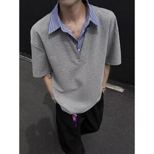 假两件衬衫领短袖T恤男夏季潮牌polo领痞帅宽松半袖513PL1758P33,男装T恤,星座513