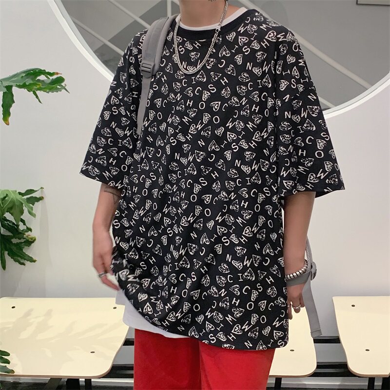 2022年新款夏季短袖个性满印宽松青少年休闲圆领T恤男711T23P30,男装T恤,星座513