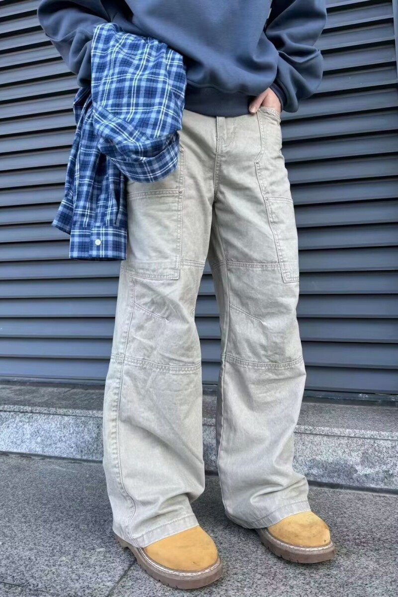 美式复古高街多口袋工装裤男潮牌褶皱直筒宽松伞兵裤513CK1231P59,女装休闲裤,星座513