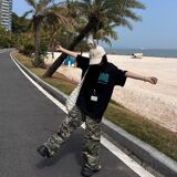 美式复古椰树字母刺绣短袖t恤男女夏季宽松情侣上衣513DX358P32，商品下架区，星座513