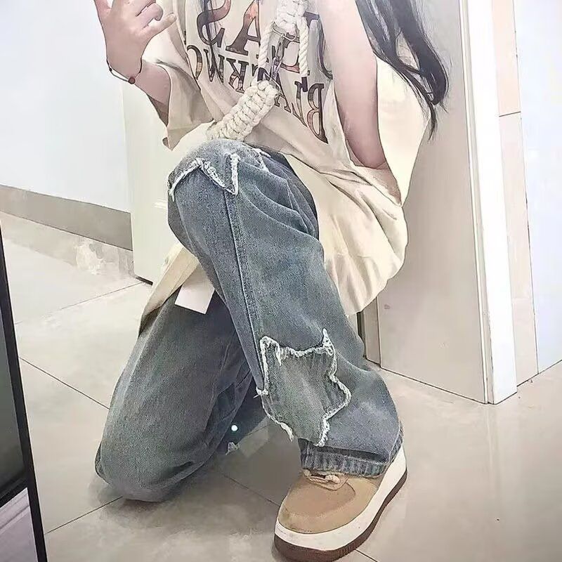 美式街头水洗做旧星星牛仔裤男直筒宽松高街长裤513CK382P40,男装牛仔裤,星座513
