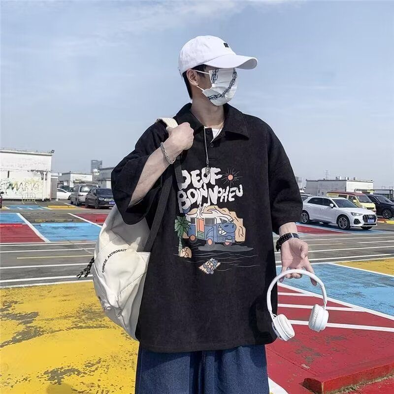 wassupcandy美式麂皮绒t恤男夏季潮流重磅polo衫短袖宽松上衣服,男装T恤,星座513