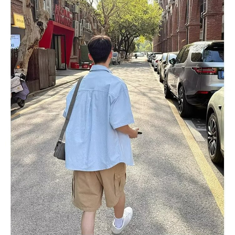翻领衬衫短袖学院风夏季防晒外套宽松百搭休闲衬衣513DX1425P33,男装衬衫,星座513