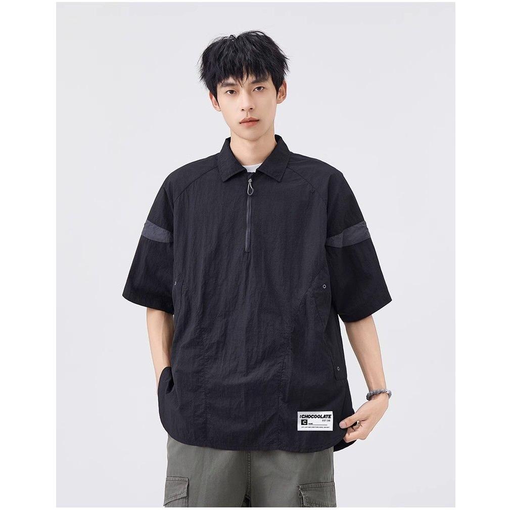 美式复古半拉链POLO衫短袖男夏宽松户外机能速干T恤潮513PL432P38,男装T恤,星座513