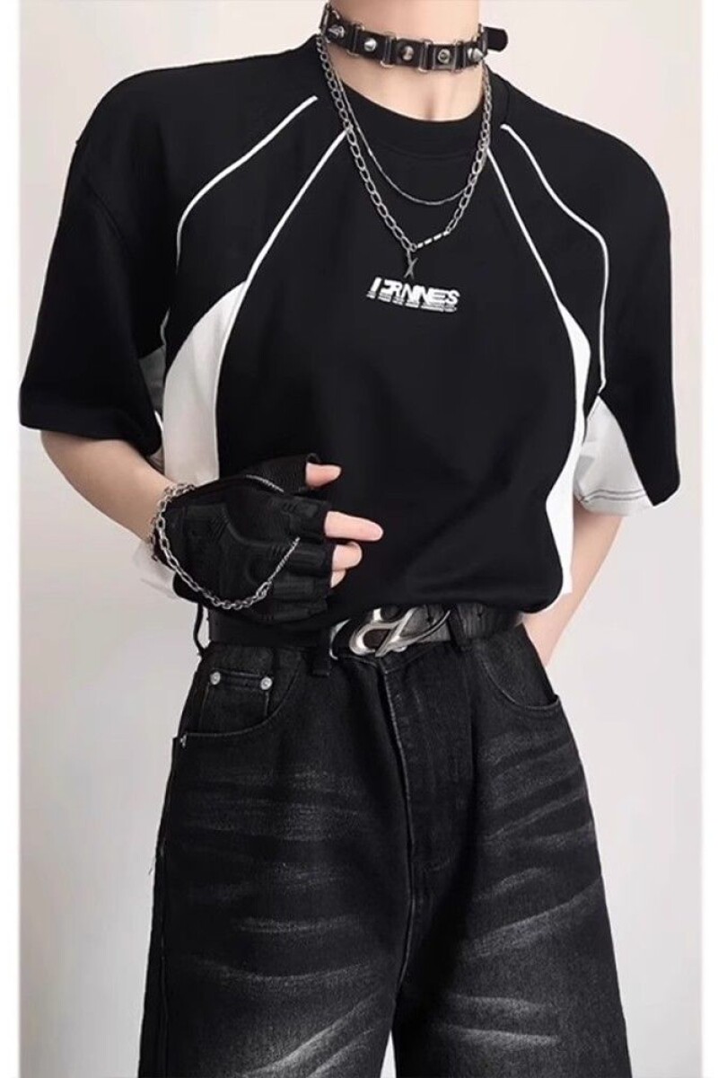 撞色拼接小领口t恤男夏季美式高街短袖潮牌半截袖513DX393P32,男装T恤,星座513
