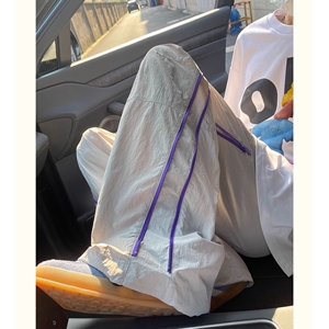 美式速干撞色拉链休闲裤男女夏季多巴胺阔腿裤休闲裤513CK1330P40图片
