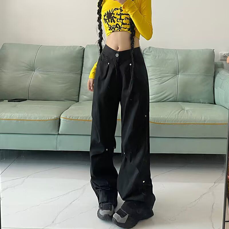 美式直筒工装裤女夏新高腰窄版西装休闲裤卫裤513CK258P40,男装休闲裤,星座513
