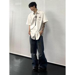 现货 夏季高级感衬衫男短袖宽松上衣纯色休闲衬衣513 DX1356 P33图片