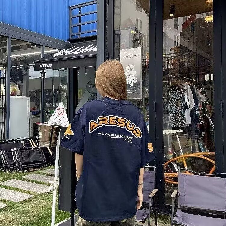 短袖t恤男夏季宽松五分袖红潮流简约印花上衣513DX570P35,男装T恤,星座513