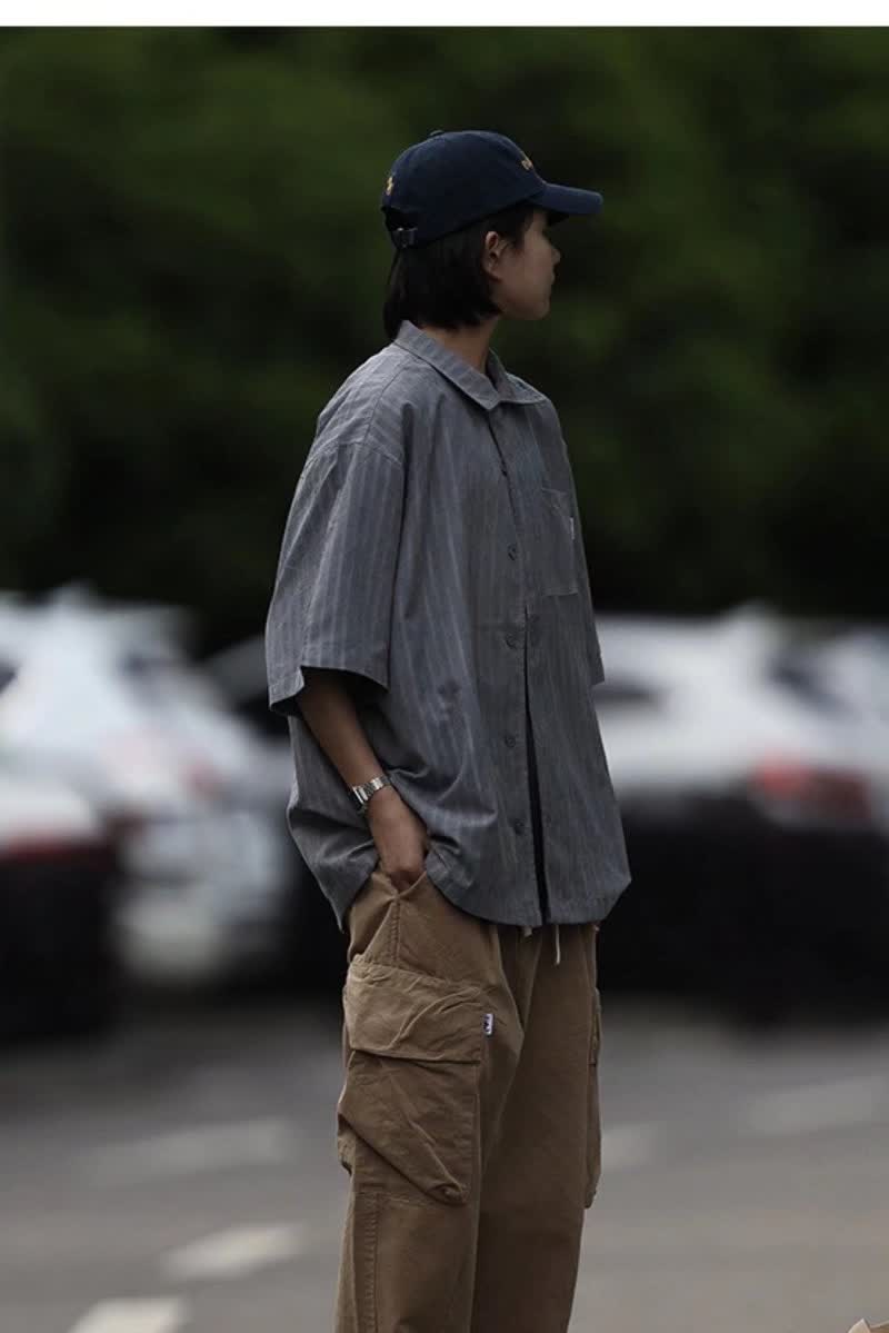 夏季潮流日系短袖简约条纹新款文艺标准男513DX204P22,男装T恤,星座513