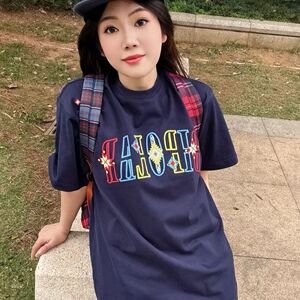 悟空有货美式复古民族风刺绣短袖T恤男小众潮牌宽松情侣体恤潮牌图片