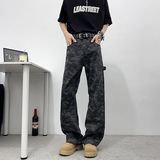 高街迷彩弯刀牛仔裤男女垂感美式新款宽松直筒阔腿裤513CK1505P39，男装牛仔裤，星座513