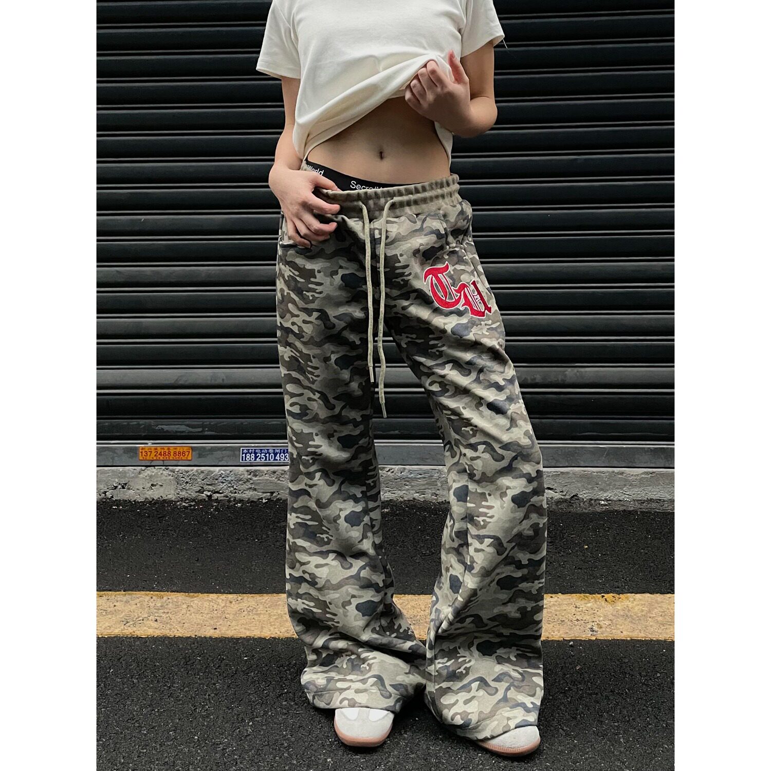 美式复古迷彩微喇卫裤男女宽松嘻哈舞休闲运动裤子513CK152P40,男装休闲裤,星座513