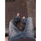 美式复古高街多口袋工装裤男潮牌褶皱直筒宽松牛仔裤513CK1232P45，女装牛仔裤，星座513