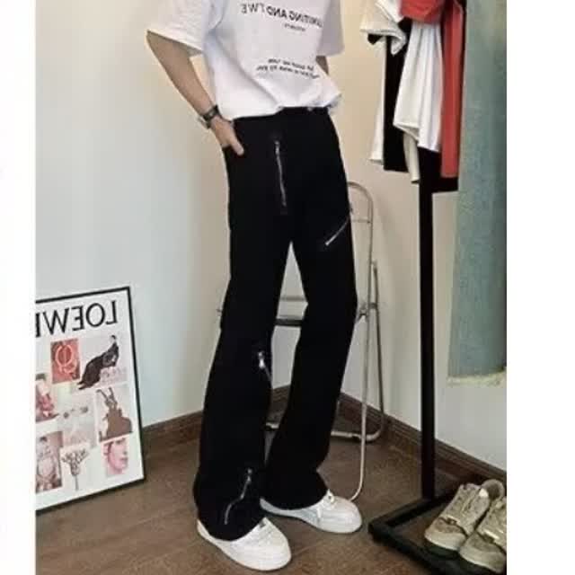 新款美式高街风拉链牛仔裤男潮牌喇叭裤高腰阔腿裤513CK008P35,男装牛仔裤,星座513